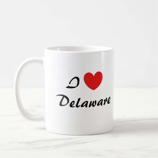 Ik ben dol op Delaware Heart Typography Coffee Mok (Links)
