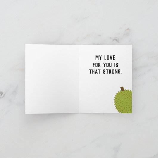 Ik ben dol op eten Pun Durian Cartoon Feestdagen Kaart (Binnen)