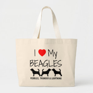 Ik ben dol op mijn drie beagles grote tote bag