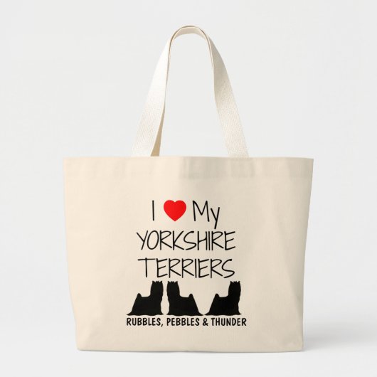 Ik ben dol op mijn drie Yorkshire Terriers Grote Tote Bag (Voorkant)