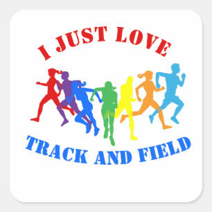 IK BEN DOL OP TRACK EN FIELD VIERKANTE STICKER