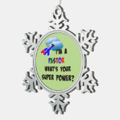 "Ik ben dominee. Wat is je superkracht?" Tin Sneeuwvlok Ornament (Rechts)