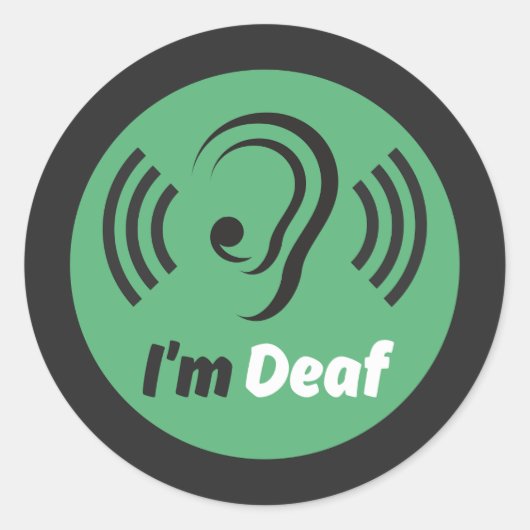 Ik ben doof symbool - Eenvoudig oor met groen en z Ronde Sticker (Voorkant)