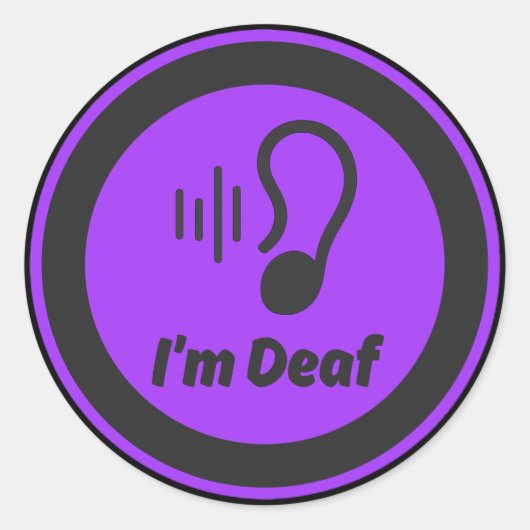 Ik ben doof symbool - zwart en paarse ronde sticker (Voorkant)