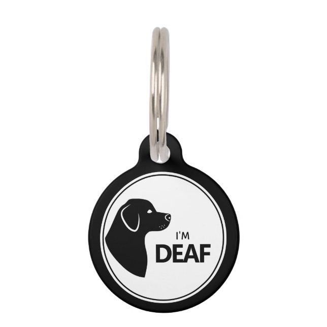 Ik ben doof zwart-wit dog Silhouette Design Huisdierpenning (Voorkant)