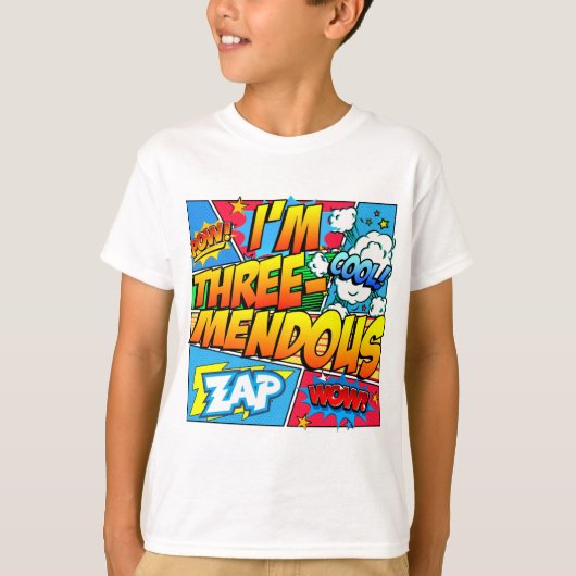 Ik ben drie Mendous 3rd Birthday Comic Book T-shirt (Voorkant)