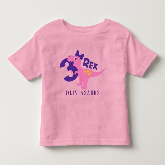 Ik ben drie Rex Girl Pink Dinosaur. Kinder Shirts (Voorkant)