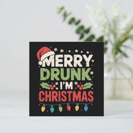 Ik ben dronken Kerstmis Grappige Kerstman Grap Dri Feestdagenkaart (Staand voorkant)