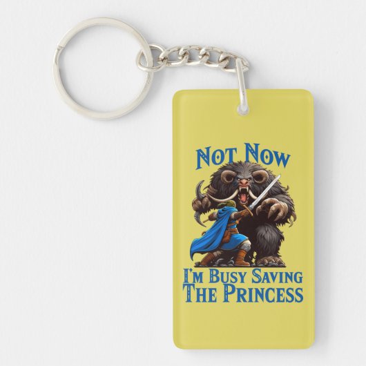 Ik ben druk bezig met het redden van de prinses sleutelhanger (Voorkant)