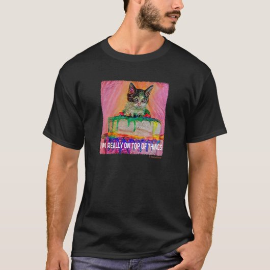 IK BEN ECHT OP HET GEBIED VAN HINGS Kitten op Cat  T-shirt (Voorkant)