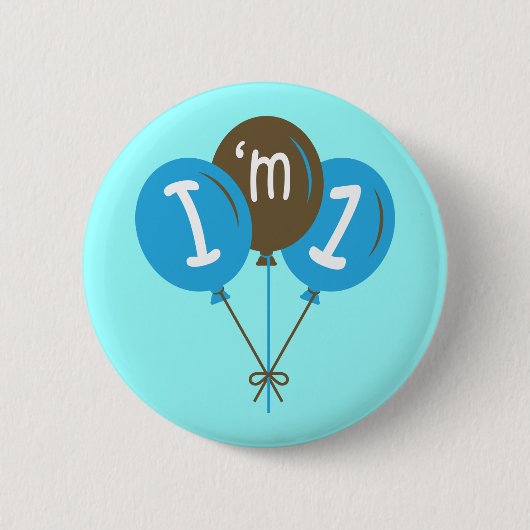 Ik ben een 1-jarig blauw ballongeschenk ronde button 5,7 cm (Voorkant)