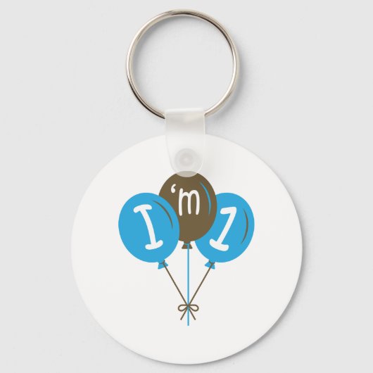 Ik ben een 1-jarig blauw ballongeschenk sleutelhanger (Voorkant)