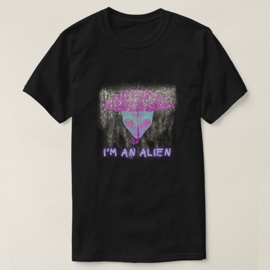 "IK BEN EEN ALIEN" Tshirt - Onder de regen (Design voorkant)