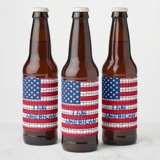 Ik ben een Amerikaanse Red & Blue USA vlag Bier Etiket (Flessen)