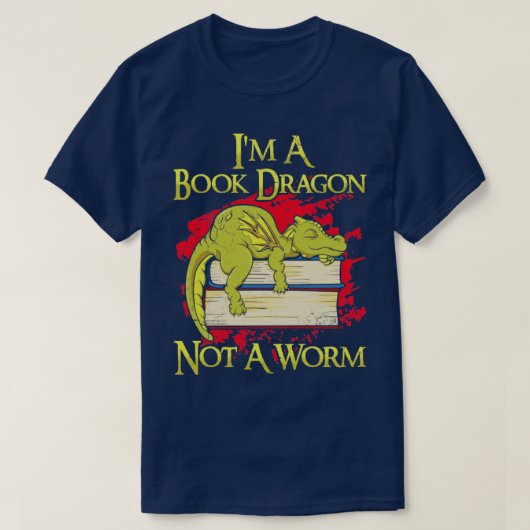 Ik ben een boekdraak, geen worm t-shirt (Design voorkant)