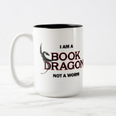 Ik ben een boekdraak, geen worm tweekleurige koffiemok (Links)