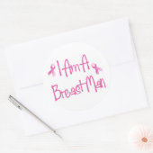 Ik ben een borstkankerroze Man Ronde Sticker (Envelop)