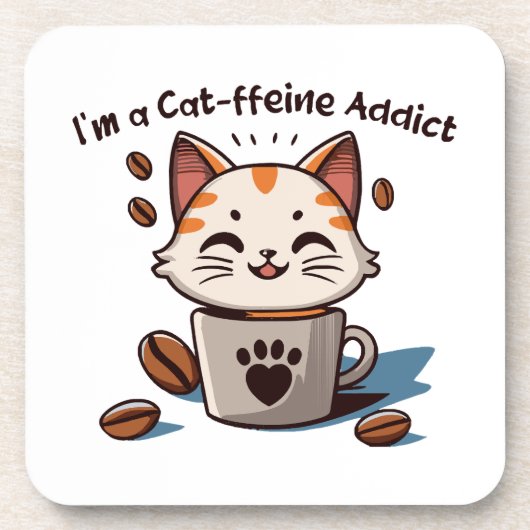 Ik ben een Cat-ffeine verslaafde Bier Onderzetter (Voorkant)