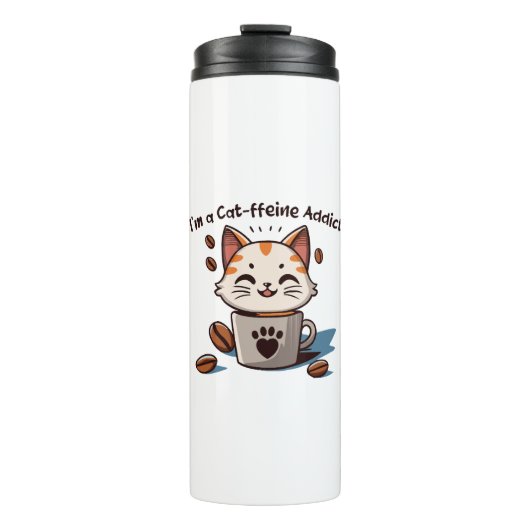 Ik ben een Cat-ffeine verslaafde Thermosbeker (Voorkant)