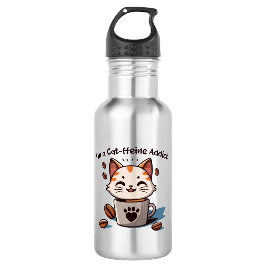 Ik ben een Cat-ffeine verslaafde Waterfles (Voorkant)