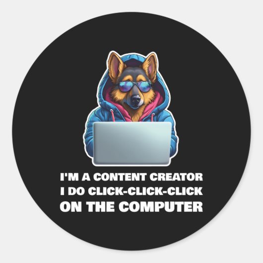 Ik ben een content creator ik klik-klik-klik ronde sticker (Voorkant)