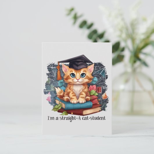 Ik ben een echte kattenstudent briefkaart (Staand voorkant)