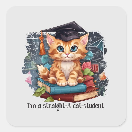 Ik ben een echte kattenstudent vierkante sticker (Voorkant)
