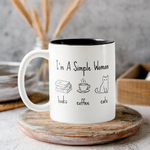 Ik ben een Eenvoudige Vrouw Boeken Koffie Katten T Tweekleurige Koffiemok
