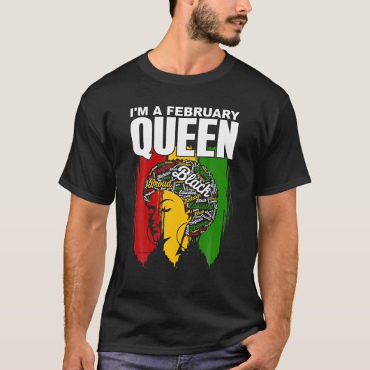 Ik ben een Februari koningin, Birthday Black Afric T-shirt (Voorkant)