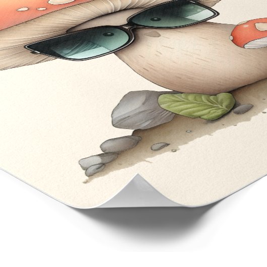 "Ik ben een Fungi" Cute Mushroom met zonnebrillen Poster (Hoek)