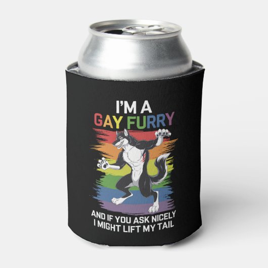 Ik ben een Gay Furry Fox Rainbow LGBTQ Pride Blikjeskoeler (Blikje Voorkant)
