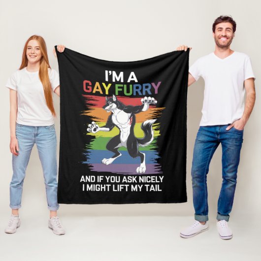 Ik ben een Gay Furry Fox Rainbow LGBTQ Pride Fleece Deken (In situ)