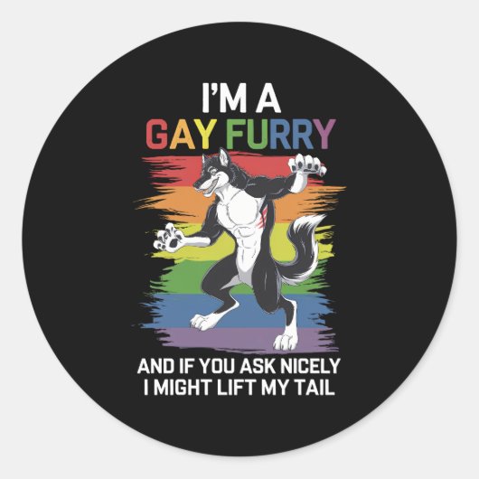 Ik ben een Gay Furry Fox Rainbow LGBTQ Pride Ronde Sticker (Voorkant)
