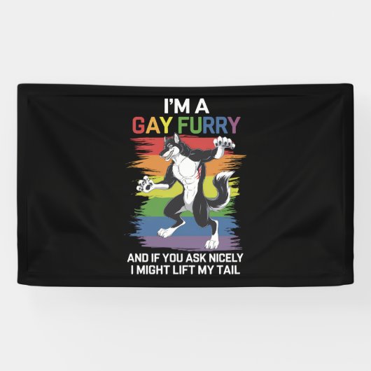 Ik ben een Gay Furry Fox Rainbow LGBTQ Pride Spandoek (Horizontaal)