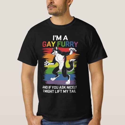 Ik ben een Gay Furry Fox Rainbow LGBTQ Pride T-shirt (Voorkant)