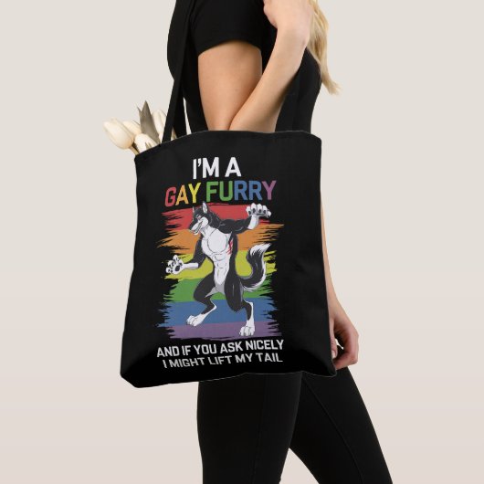 Ik ben een Gay Furry Fox Rainbow LGBTQ Pride Tote Bag (Dichtbij)