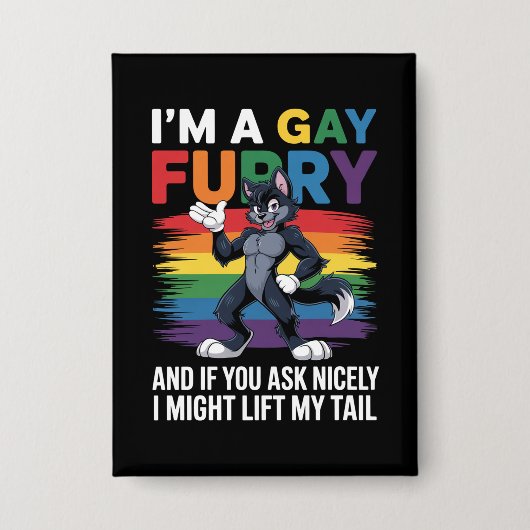 Ik ben een Gay Furry Rainbow Fox Wolf Pride Month Button (Voorkant)