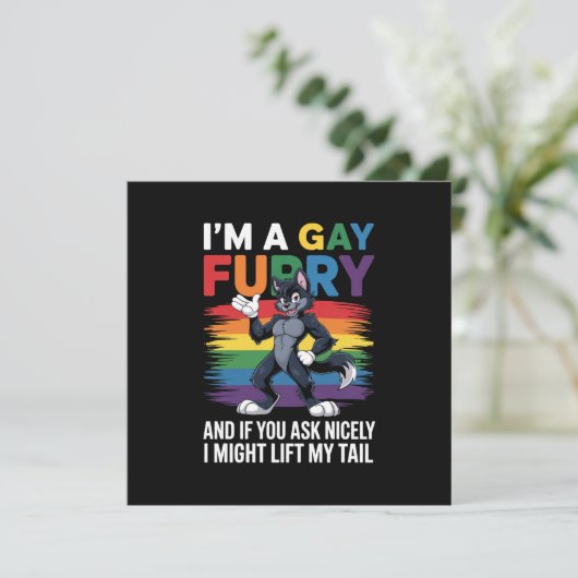 Ik ben een Gay Furry Rainbow Fox Wolf Pride Month Kaart (Staand voorkant)