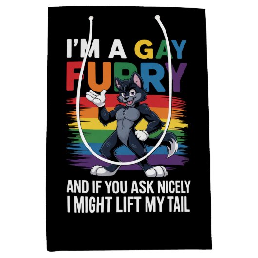 Ik ben een Gay Furry Rainbow Fox Wolf Pride Month Medium Cadeauzakje (Voorkant)