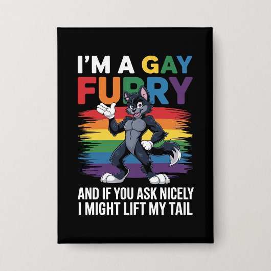 Ik ben een gay furry regenboog vos wolf Pride Mont Button (Voorkant)