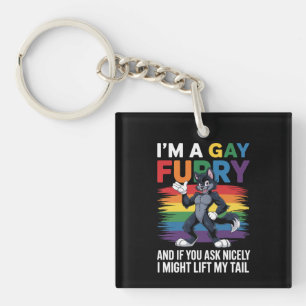Ik ben een gay furry regenboog vos wolf Pride Mont Sleutelhanger