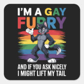 Ik ben een gay furry regenboog vos wolf Pride Mont Vierkante Sticker (Voorkant)