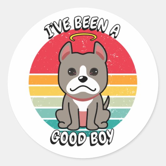 Ik ben een goede jongen geweest - grijze hond ronde sticker (Voorkant)