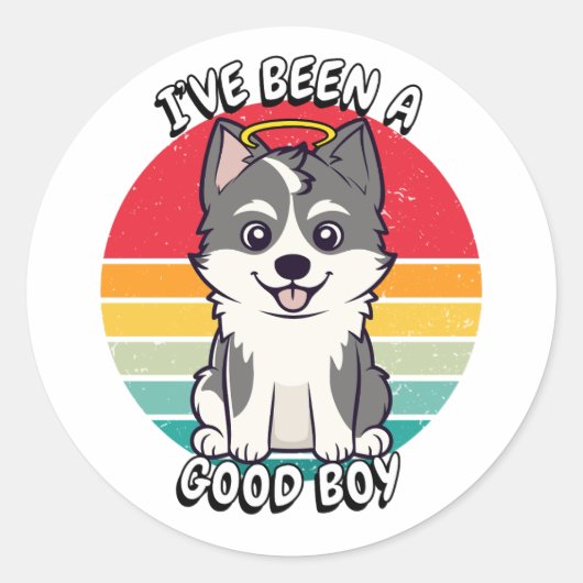 Ik ben een goede jongen geweest - husky hond ronde sticker (Voorkant)