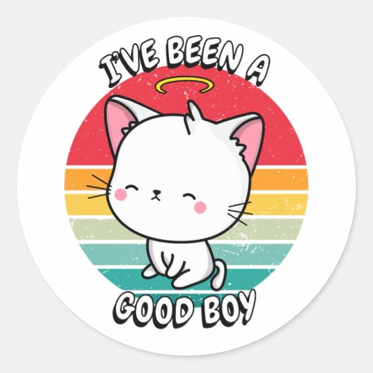 Ik ben een goede jongen geweest - witte kat ronde sticker (Voorkant)
