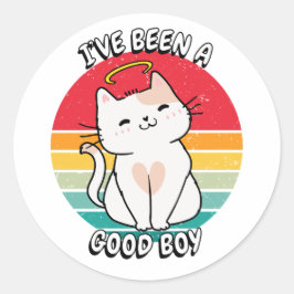 Ik ben een goede jongen geweest - witte kat ronde sticker