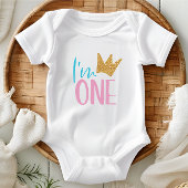 Ik ben een gouden glitter kroon eerste verjaardag romper