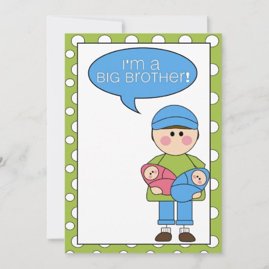 Ik ben een grote broeder (jongen/meisje tweeling)  aankondiging (Voorkant)
