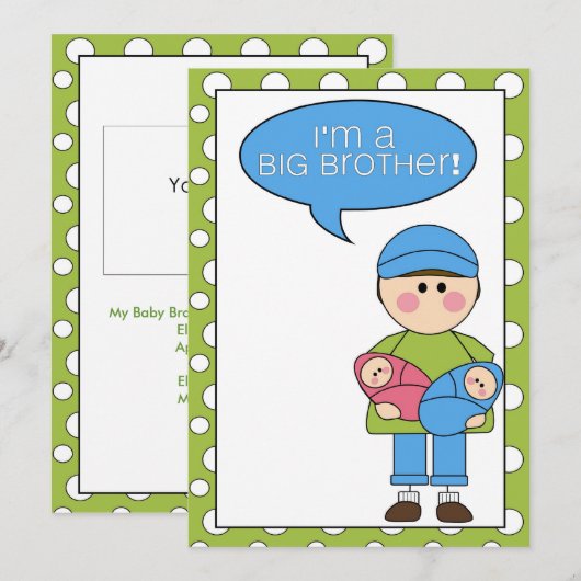 Ik ben een grote broeder (jongen/meisje tweeling)  aankondiging (Voorkant / Achterkant)