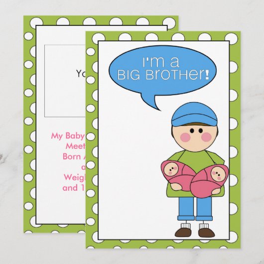 ik ben een grote broer ( twee zussen ) aankondiging (Voorkant / Achterkant)